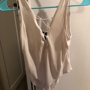 White lace up tank top bodysuit
